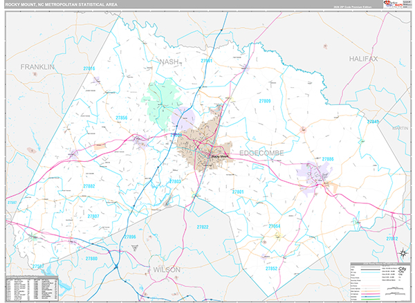 Rocky Mount, NC Metro Area Wall Map